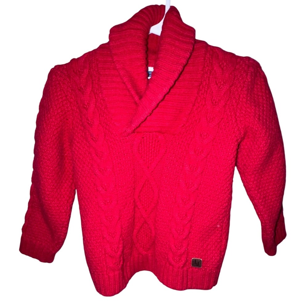 Janie and Jack Red Cable Knit Shawl Collar‎ Sweater Toddler Kids 18 24 Months